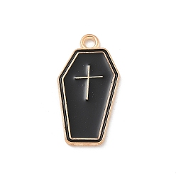 Другие Подвески из эмали и сплава, золотой свет, без кадмия и без свинца, чёрные, гроб, 25x13x1 мм, отверстие : 2 мм