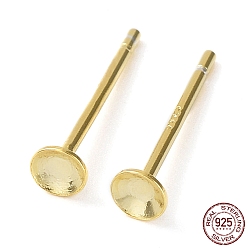 Настоящее золото 18K 925 Результаты серьги стерлингового серебра, плоские круглые серьги, для бисера, с печатью s925, реальный 18 k позолоченный, 12x3 мм, штифты : 0.7 мм