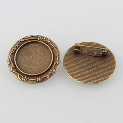 Античная Бронза Старинные литые резные настройки ободок цветок брошь кабошон, с железными штифтами, без кадмия, без никеля и без свинца, античная бронза, плоские круглые лоток: 20 мм, 30x2 мм, контактный: 0.8 мм