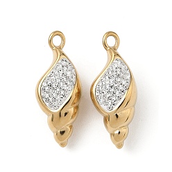 Настоящее золото 14K 304 подвески из нержавеющей стали и глиняных страз, раковина, реальный 14 k позолоченный, 22.5x9x8 мм, отверстие : 1.8 мм