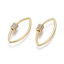 Золотой Латунные микропаве, кубический цирконий, винт, карабин, подвески с замком, для изготовления ожерелий, лошадиный глаз , золотые, 31x14x2 мм