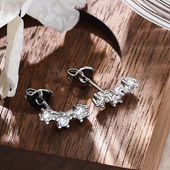 Платинированный Серьги-гвоздики из латунного микро-паве, Реальная платина, 4x10 мм