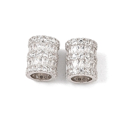 Real Platinum Plated 925 Sterling Silver Micro Pave Clear Cubic Zirconia Beads, Rack Plating, Long-Lasting Plated, Column, Rhodium Plated, Real Platinum Plated, 8.5x7mm, Hole: 2mm