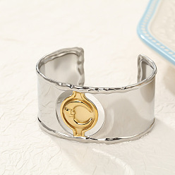 Золотой & Цвет Нержавеющей Стали Луна 304 браслеты-манжеты из нержавеющей стали, широкие браслеты для женщин, золотые и нержавеющая сталь цвет, 1-1/4 дюйм (3.25 см), внутренний диаметр: 2-3/8x2 дюйм (6.05x5.15 см)