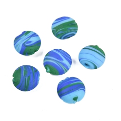 Темно-Голубой Непрозрачные бусины лэмпворк ручной работы, полоса, плоско-круглые, глубокое синее небо, 15x7.5 мм, отверстие : 1.6 мм