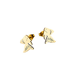 Golden 304 Stainless Steel Stud Earrings for Women, Fish, with 316 Surgical Stainless Steel Pin, Golden, 13x9mm