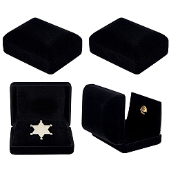 Черный Пластиковый чехол с бархатными упаковочными коробками для брошей, прямоугольные, чёрные, 6.1x7.8x3.25 см