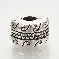 Античное Серебро Сплав европейского стиля застежками, колонка, античное серебро, 9x6 мм, отверстие : 3 мм