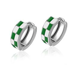 Морско-зеленый Серьги-кольца из сплава с эмалью в клетку, платина, цвета морской волны, 15 мм