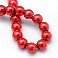Crimson Baking Painted Pearlized Glass Pearl Round Bead Strands, Crimson, 4~5mm, Hole: 1mm, about 210pcs/strand, 31.4 inch