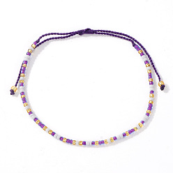 Фиолетовый Браслеты из бисера из стеклопластика, плетеные браслеты из нейлонового шнура для женщин, рондель, фиолетовые