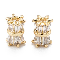 Настоящее золото 18K Латунные микропаве из прозрачного кубического циркония, с эмалью и кольцом для прыжков, долговечный, барабанщиков, реальный 18 k позолоченный, 8x6x5 мм, отверстие : 1.2 мм