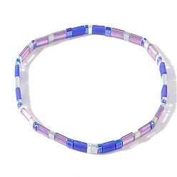 (52) Непрозрачная лаванда Винтажные этнические стеклянные бусины эластичные браслеты для женщин, прямоугольные, разноцветные, внутренний диаметр: 6-1/4 дюйм (16 см) ~ 6-1/2 дюйм (16.5 см)