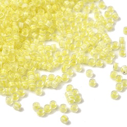 Желтый Цилиндрические стеклянные бусины, прозрачные цвета внутри, желтые, 2.5x1.8 мм, отверстие : 2 мм, Около 2700 шт / 450 г