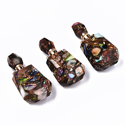 Colorful Assembled Synthetic Bronzite and Imperial Jasper Openable Perfume Bottle Pendants, with Light Gold Brass Findings, Dyed, Colorful, Capacity: 1ml(0.03 fl. oz), 42~43x22x15mm, Hole: 1.8mm