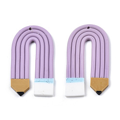 Plum Handmade Polymer Clay Pendants, Pencil Shape, Plum, 45~47x25~26.5x2.5mm, Hole: 1.6mm