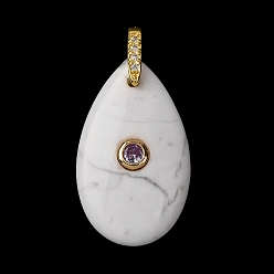 Говлит Природные подвески Говлит, Подвески в форме капли с латунными микропаве из прозрачных кубических цирконий в качестве застежек., золотые, 34.5x20x9 мм, отверстие : 5.5x5.5 мм