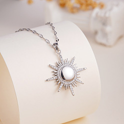 Нержавеющая Сталь Цвет 304 Подвеска-солнце из нержавеющей стали с микропаве из прозрачного кубического циркония для женщин, цвет нержавеющей стали, цвет нержавеющей стали, 15.75 дюйм (40 см), Кулон : 28.1 мм