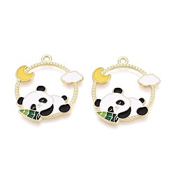 Разноцветный Подвески из эмали и сплава, плоские круглые и панда-подвески, золотой свет, красочный, 29.5x27.5x1.5 мм, отверстие : 1.8 мм