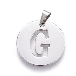 Letter G Anlaufgeschützt 201 Anhänger aus Edelstahl, flach rund mit Brief, Edelstahl Farbe, Buchstaben g, 20x1.3 mm, Bohrung: 4x3 mm