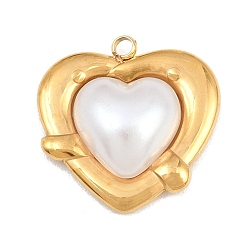 Golden 304 Stainless Steel with Plastic Pearl Pendants, Heart Charms, Golden, 20.5x20.5x6mm, Hole: 1.7mm