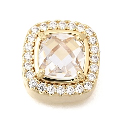 Настоящее золото 18K Латунные подвески-конструкторы с квадратными звеньями из прозрачного кубического циркония, инкрустированные прозрачными фианитами., без кадмия и без свинца, долговечный, стойки покрытие, реальный 18 k позолоченный, 13.5x13.5x11 мм, отверстие : 4 мм