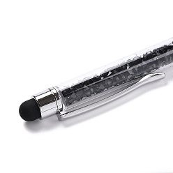 Black Silicone & Plastic Touch Screen Pen, Aluminum Ball Pen, with Transparent Resin Diamond Shape Beads, Black, 146x13x10mm