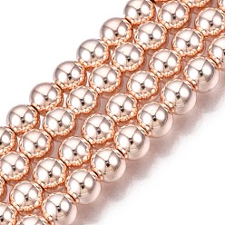 Rose Gold Plated Electroplate Non-magnetic Synthetic Hematite Beads Strands, Grade AAA, Long-Lasting Plated, Round, Rose Gold Plated, 4mm, Hole: 1mm, about 105pcs/strand, 15.7 inch(40cm)