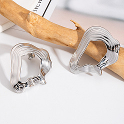 Серебро Модные серьги-гвоздики из нержавеющей стали, серебряные, 40.7x31.5 мм