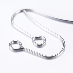 Stainless Steel Color 304 Stainless Steel Earring Hooks, Ear Wire, with Horizontal Loop, Stainless Steel Color, 18x15mm, Hole: 2mm, 21 Gauge, Pin: 0.7mm