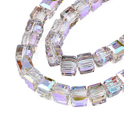 Plum Electroplate Transparent Glass Beads Strands, Faceted, Cube, Plum, 7x7x7mm, Hole: 1.4mm, about 100pcs/strand, 26.77 inch(68cm)