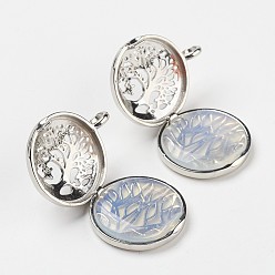 Опал Opalite подвески, С выводами медальона из медных рассеивателей, плоские круглые с деревом, 31x25x8 мм, отверстие : 4 мм