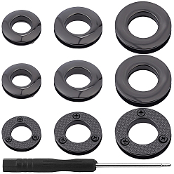 Gunmetal 18Pcs 3 Styles Alloy Grommet Eyelet Findings, Screw Together Grommet Ring, for Bag Making, with 1Pc Iron Screwdriver, Gunmetal, 21~29.5x5.5~6mm, Hole: 10.5~15.5mm, 6pcs/style
