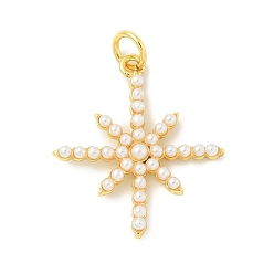 Настоящее золото 18K Латунь прелести, звезда, с имитацией жемчуга из абс-пластика, стойки покрытие, долговечный, без кадмия и без свинца, с целью перехода в кольце, реальный 18 k позолоченный, 22.5x20x2.5 мм, отверстие : 3.4 мм