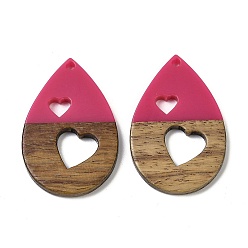 Камелия Подвески из смолы и ореха, слеза с ушами, подарок на День святого Валентина, камелия, 38x25x3.5 мм, отверстие : 1.8 мм