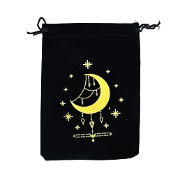 Луна Бархатные сумки для хранения, мешочек на шнурке для упаковки карт Таро, прямоугольные, чёрные, луна, 18x13 см