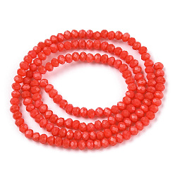 Orange Red Opaque Solid Color Glass Beads Strands, Faceted, Rondelle, Orange Red, 2x1.5mm, Hole: 0.4mm, about 195pcs/strand, 11 inch(28cm)