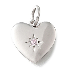 Розовый 925 Прозрачное серебро с микропаве из прозрачного кубического циркония, сердце, с целью перехода в кольце, платина, туманная роза, 10x10.5x1.5 мм