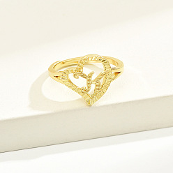 Letter K Латунные алфавитные регулируемые кольца для женщин, без кадмия, без никеля и без свинца, с сердцем, Письмо K, 17 мм, размер США 6 1/4 (16.7 мм)