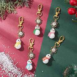 (52) Непрозрачная лаванда Рождественские украшения в виде снеговика из стеклянных бусин, с карабинами из сплава и эмалированными подвесками в виде снежинок, разноцветные, 80 мм