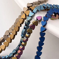 (52) Непрозрачная лаванда Гальванизировать немагнитных синтетический гематит бисер пряди, матовые, сердце, разноцветные, 4x4x2 мм, отверстие : 1 мм, около 117 шт / нитка, 15.7 дюйм