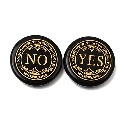 Obsidian Engraved Natural Obsidian Decision Stones, Fortune Telling Stones, Flat Round with Yes & No Pattern, 25x4.5~6mm