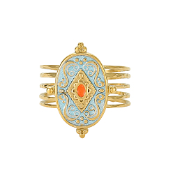 (52) Непрозрачная лаванда 304 Многорядные кольца из нержавеющей стали с эмалью для женщин, овальные с ромбами, ионное покрытие (ip), долговечный, реальный 18 k позолоченный, разноцветные, 18 мм