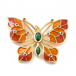 Темно-Оранжевый Стойка металлическая латунная микропрофилированная кубическая циркония подвески, с эмалью, реальный 18 k позолоченный, долговечный, без свинца и без кадмия, бабочка, темно-оранжевый, 30x39.5x3 мм, Перейти кольцо: 5x0.8 мм, 3.4 мм внутренним диаметром