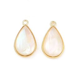 Teardrop Латунь эмаль подвески, имитация оболочки, реальный 14 k позолоченный, без кадмия и без свинца, слеза, 17.5x11.5x3 мм, отверстие : 1.5 мм