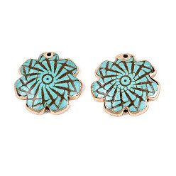 Небесно-голубой Окрашенные синтетической бирюзы цветов подвески, с золотым латунным краем, голубой, 29x29~30x6.5~7 мм, отверстие : 1.6 мм