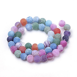 Colorful Natural Weathered Agate Beads Strands, Frosted, Dyed, Round, Colorful, 8mm, Hole: 1mm, about 47pcs/strand, 15.7 inch