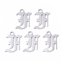 Letter F Устойчивые к потускнению 201 подвески из нержавеющей стали, лазерная резка, старый английский, алфавит, цвет нержавеющей стали, буква f, 17x12x1 мм, отверстие : 2 мм