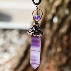 Amethyst Natural Amethyst with Metal Big Pendants, Bullet Charms, Red Copper, 78x17mm