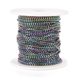 Rainbow Color Ионное покрытие (ip) 304 витые цепи из нержавеющей стали, бордюрные цепи, несварные, Радуга цветов, около 32.8 футов (10 м) / рулон, 4x3.0x1 мм, 59x22 мм